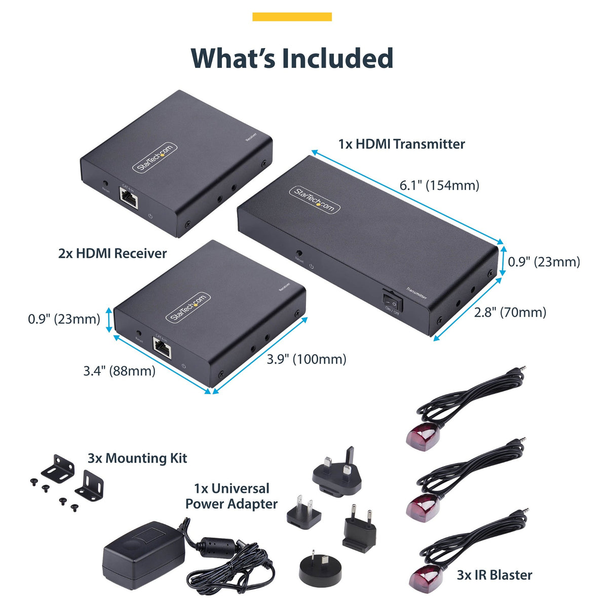 STARTECH.COM 2-Port HDMI Extender und Splitter uber CAT6 4K 60Hz bis 70m Lnge 1x2 HDMI uber Netzwerkkabel-LAN Kabel Verteilerkit