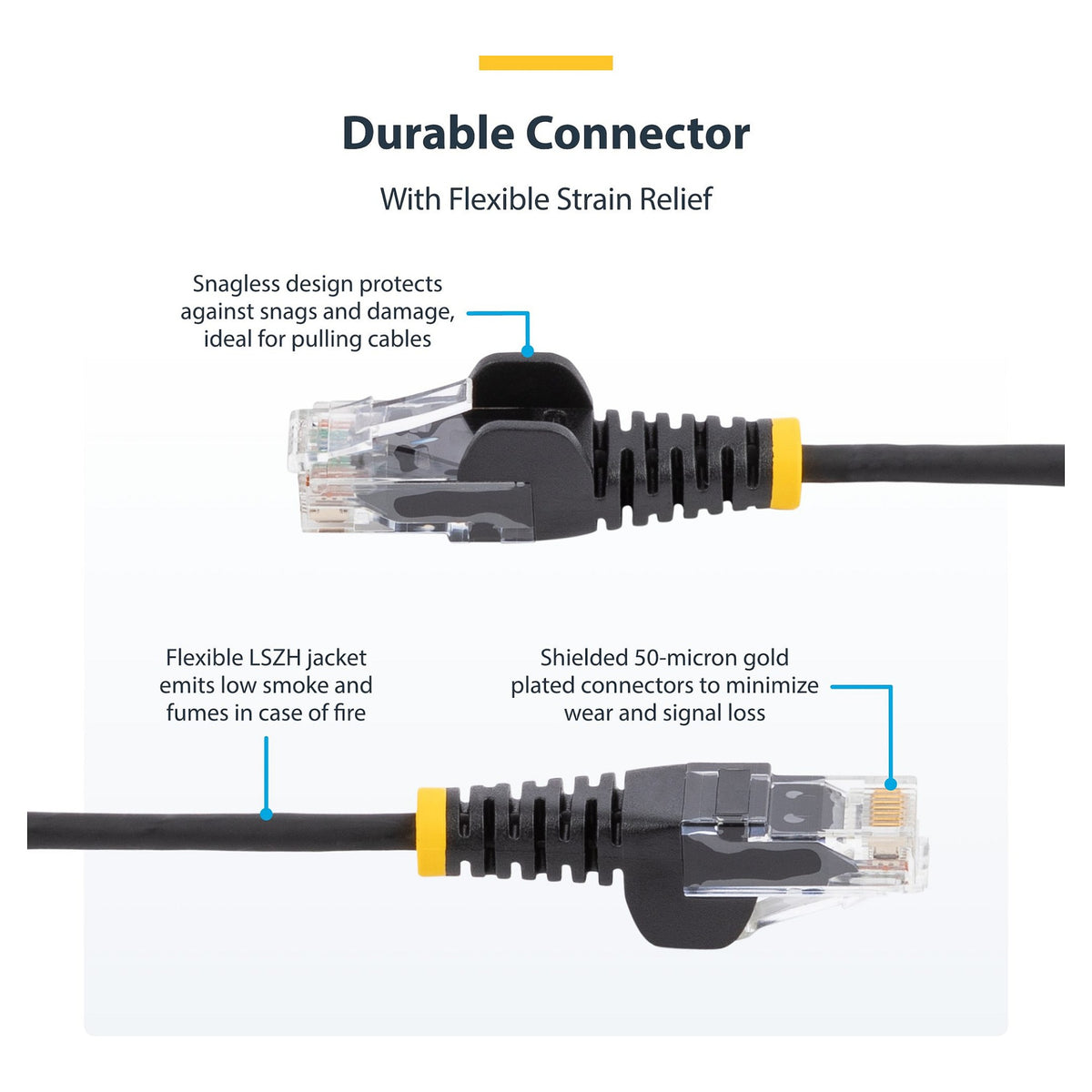 STARTECH.COM 25cm Schwarzes Slim CAT6-Netzwerkkabel 100W PoE Snagless RJ45 LSZH 28AWG Reines Kupfer Patchkabel-Ethernet Kabel