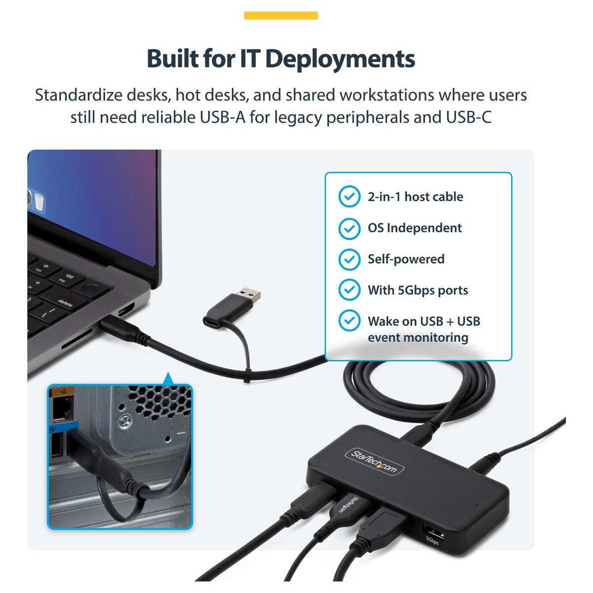 STARTECH.COM 4-Port USB-C und USB-A Hub 5Gbps Eigenstromversorgung 2-in-1 USB-C & USB-A Hostkabel 1x USB-C 3x USB-A 1x BC 1.2