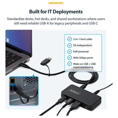 STARTECH.COM 4-Port USB-C und USB-A Hub 5Gbps Eigenstromversorgung 2-in-1 USB-C & USB-A Hostkabel 1x USB-C 3x USB-A 1x BC 1.2