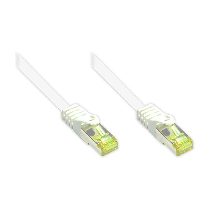 GoodConnections RJ45 Patchkabel mit Cat. 7 Rohkabel und Rastnasenschutz (), S/FTP, PiMF, halogenfrei, 500MHz, OFC, weiß, 15m,