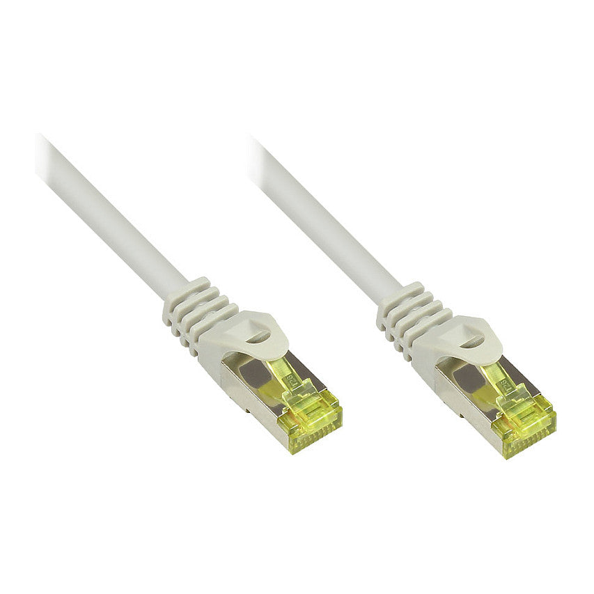 GoodConnections RJ45 Patchkabel mit Cat. 7 Rohkabel und Rastnasenschutz (), S/FTP, PiMF, halogenfrei, 500MHz, OFC, grau, 20m,