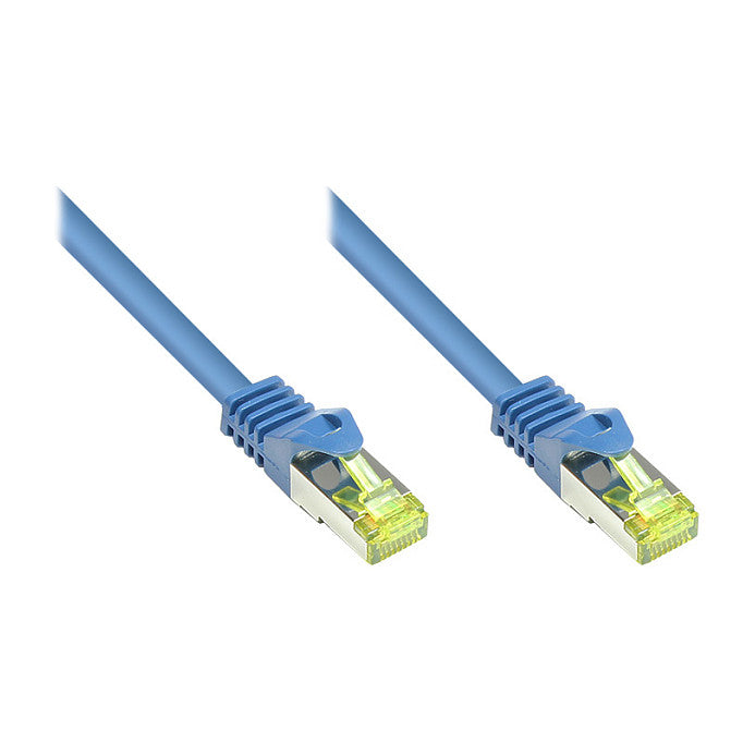 GoodConnections RJ45 Patchkabel mit Cat. 7 Rohkabel und Rastnasenschutz (), S/FTP, PiMF, halogenfrei, 500MHz, OFC, blau, 25m,