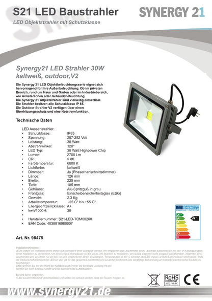 Synergy 21 LED Spot Outdoor Baustrahler 30W graues Gehäuse - kaltweiß V2
