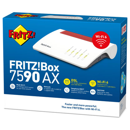 FRITZ! AVM FRITZ!Box 7590 AX - WLAN-System - (Router) - Netz - DSL-Modem 1GbE - Wi-Fi 6 - Dual-Band - VoIP-Telefonadapter (DECT)