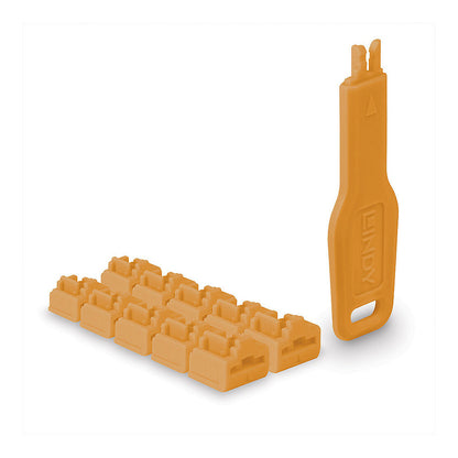 LINDY RJ45 Port Schlösser Orange, 10 Stck + 1 Schlüssel