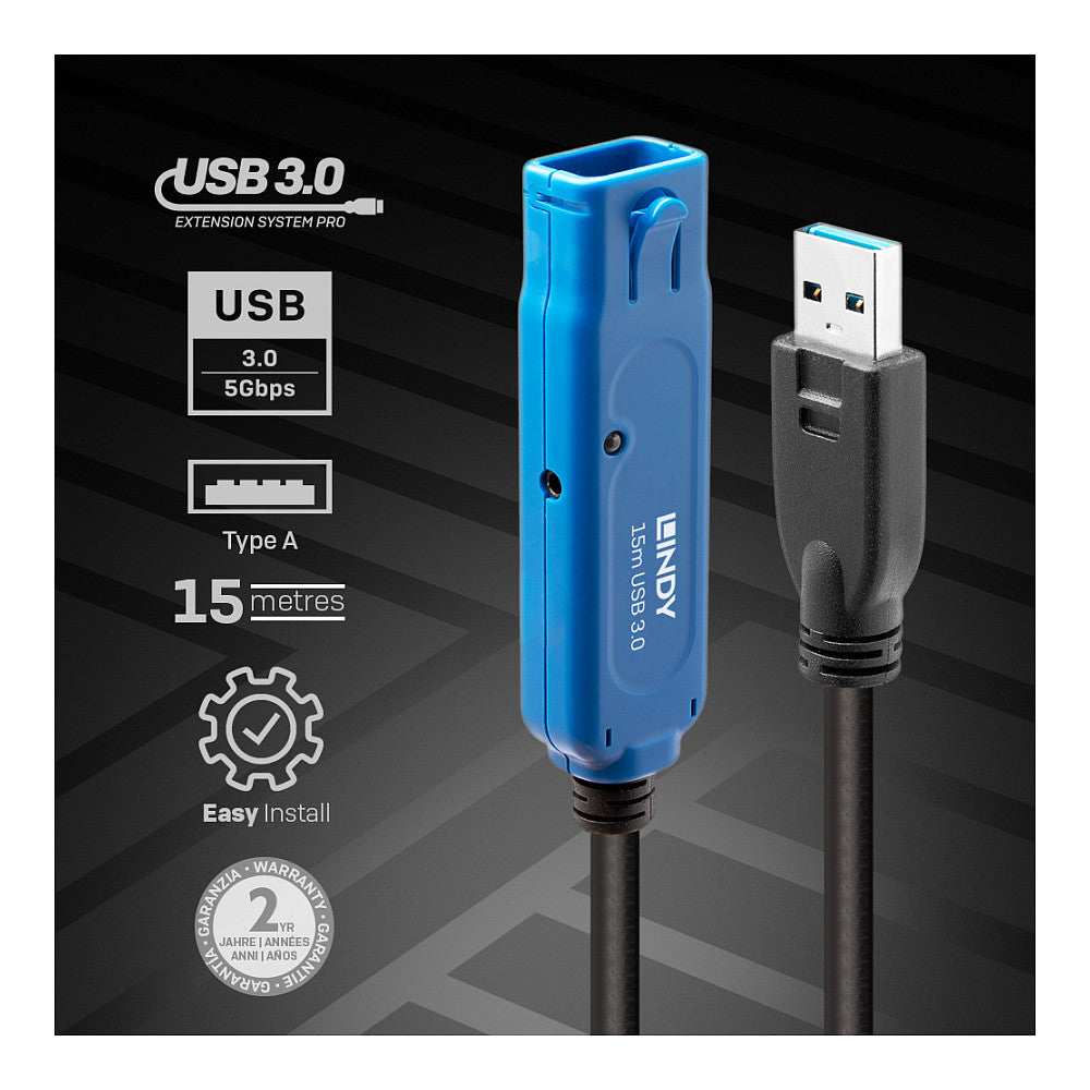LINDY USB 3.0 Aktiv-Verlängerung Typ A/A Pro M/F 15m
