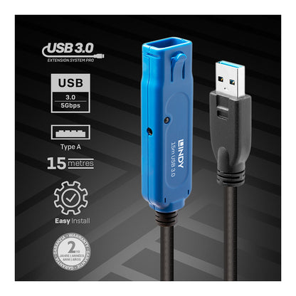 LINDY USB 3.0 Aktiv-Verlängerung Typ A/A Pro M/F 15m