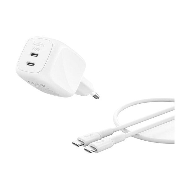 Belkin Ladegert Dual USB-C 50W PD PPS+1m Kabel WCH019kq1MWH-B6