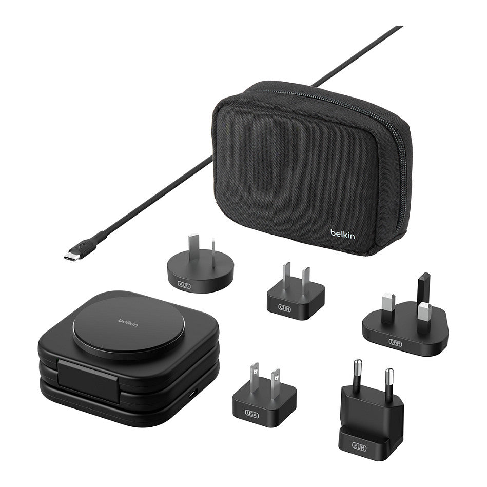Belkin magnetische Reiseladestation mit Power Adapter (36W), Schwarz, 3 in 1, WIZ024HQBK