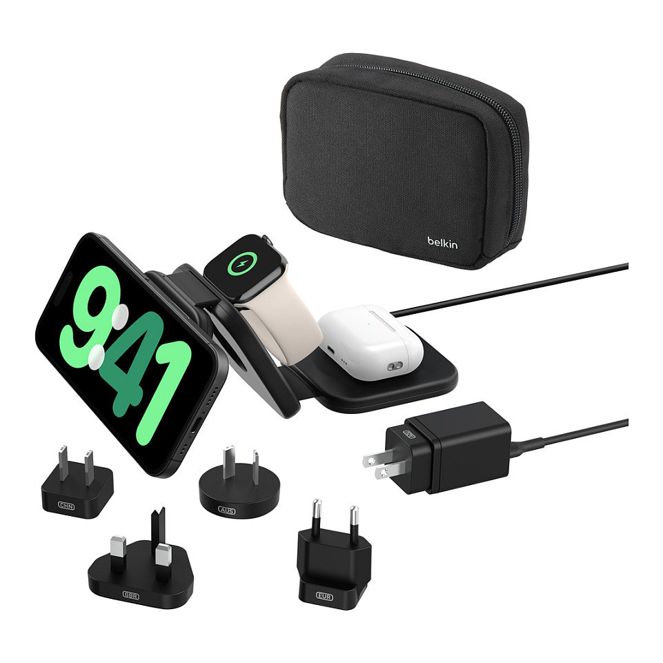 Belkin magnetische Reiseladestation mit Power Adapter (36W), Schwarz, 3 in 1, WIZ024HQBK