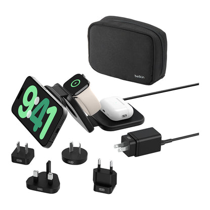 Belkin magnetische Reiseladestation mit Power Adapter (36W), Schwarz, 3 in 1, WIZ024HQBK