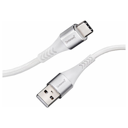 Intenso USB-Kabel A315C Nylon 1,5m weiß, USB-A und USB-C Anschluss, unterstützt Schnelladen (PD) bis 60W