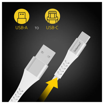 Intenso USB-Kabel A315C Nylon 1,5m weiß, USB-A und USB-C Anschluss, unterstützt Schnelladen (PD) bis 60W
