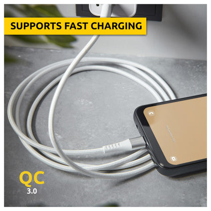 Intenso USB-Kabel A315C Nylon 1,5m weiß, USB-A und USB-C Anschluss, unterstützt Schnelladen (PD) bis 60W