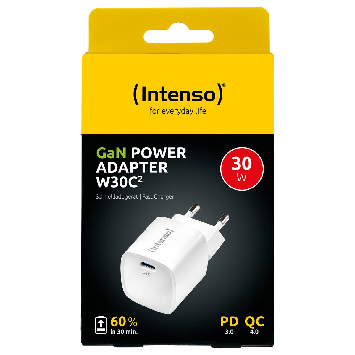 Intenso Power Adapter W30C² GaN, weiß UBS-C-Ladeadapter mit 30 Watt Ladeleistung, Leichtes und handliches Design