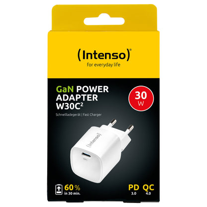 Intenso Power Adapter W30C² GaN, weiß UBS-C-Ladeadapter mit 30 Watt Ladeleistung, Leichtes und handliches Design