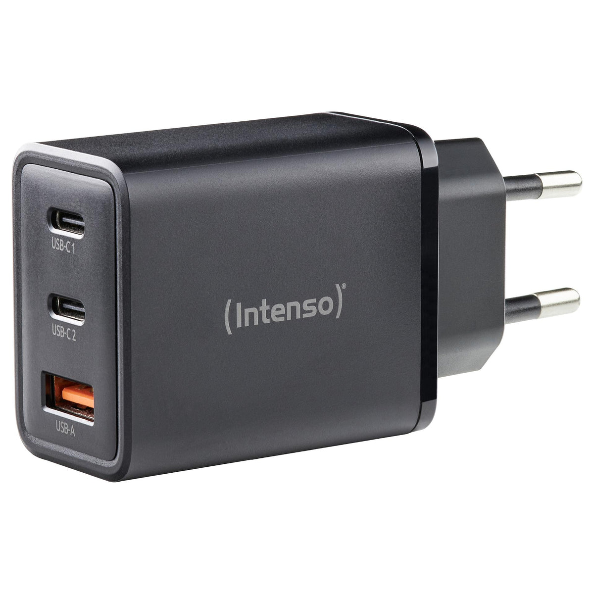 Intenso Power Adapter W65ACC Gan, Schwarz 65 Watt Netzteil, Zwei USB-C Anschlüsse und einem USB-A Anschluss