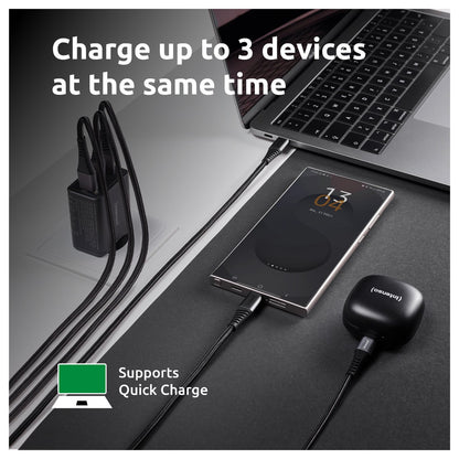 Intenso Power Adapter W65ACC Gan, Schwarz 65 Watt Netzteil, Zwei USB-C Anschlüsse und einem USB-A Anschluss