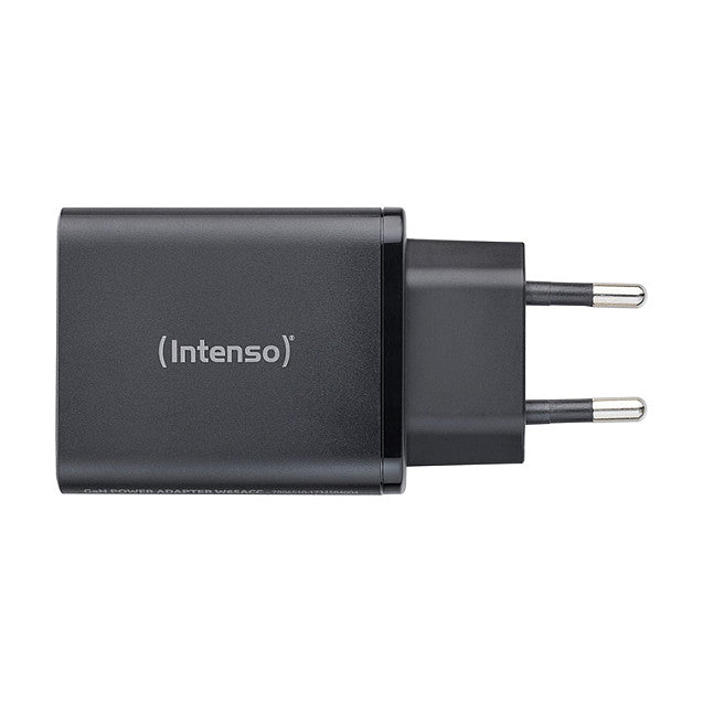 Intenso Power Adapter W65ACC Gan, Schwarz 65 Watt Netzteil, Zwei USB-C Anschlüsse und einem USB-A Anschluss