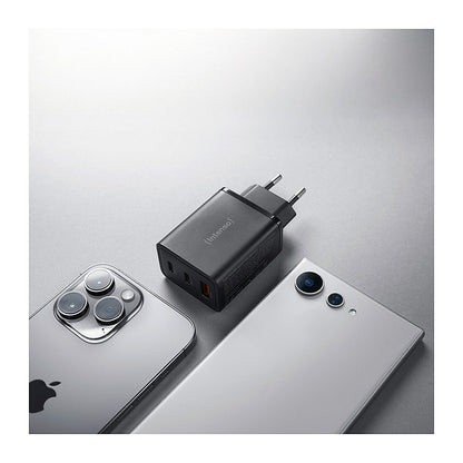 Intenso Power Adapter W65ACC Gan, Schwarz 65 Watt Netzteil, Zwei USB-C Anschlüsse und einem USB-A Anschluss