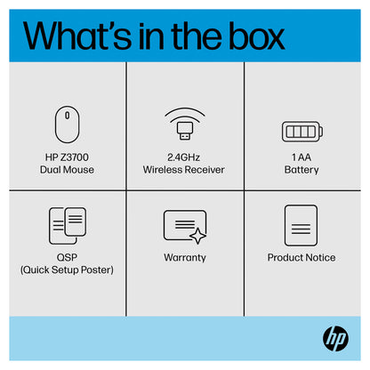 HP Z3700 - Maus - optisch - 3 Tasten - kabellos - Bluetooth 5.0, 2.4 GHz - kabelloser Empfänger (USB)