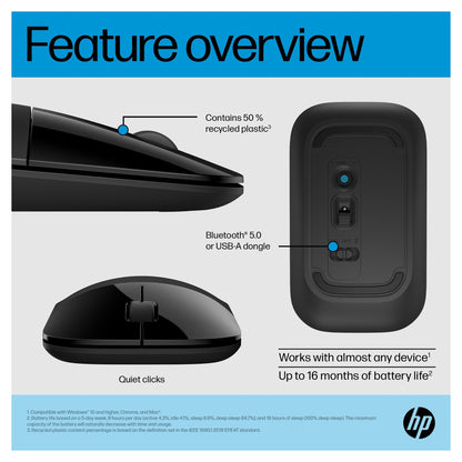 HP Z3700 - Maus - optisch - 3 Tasten - kabellos - Bluetooth 5.0, 2.4 GHz - kabelloser Empfänger (USB)