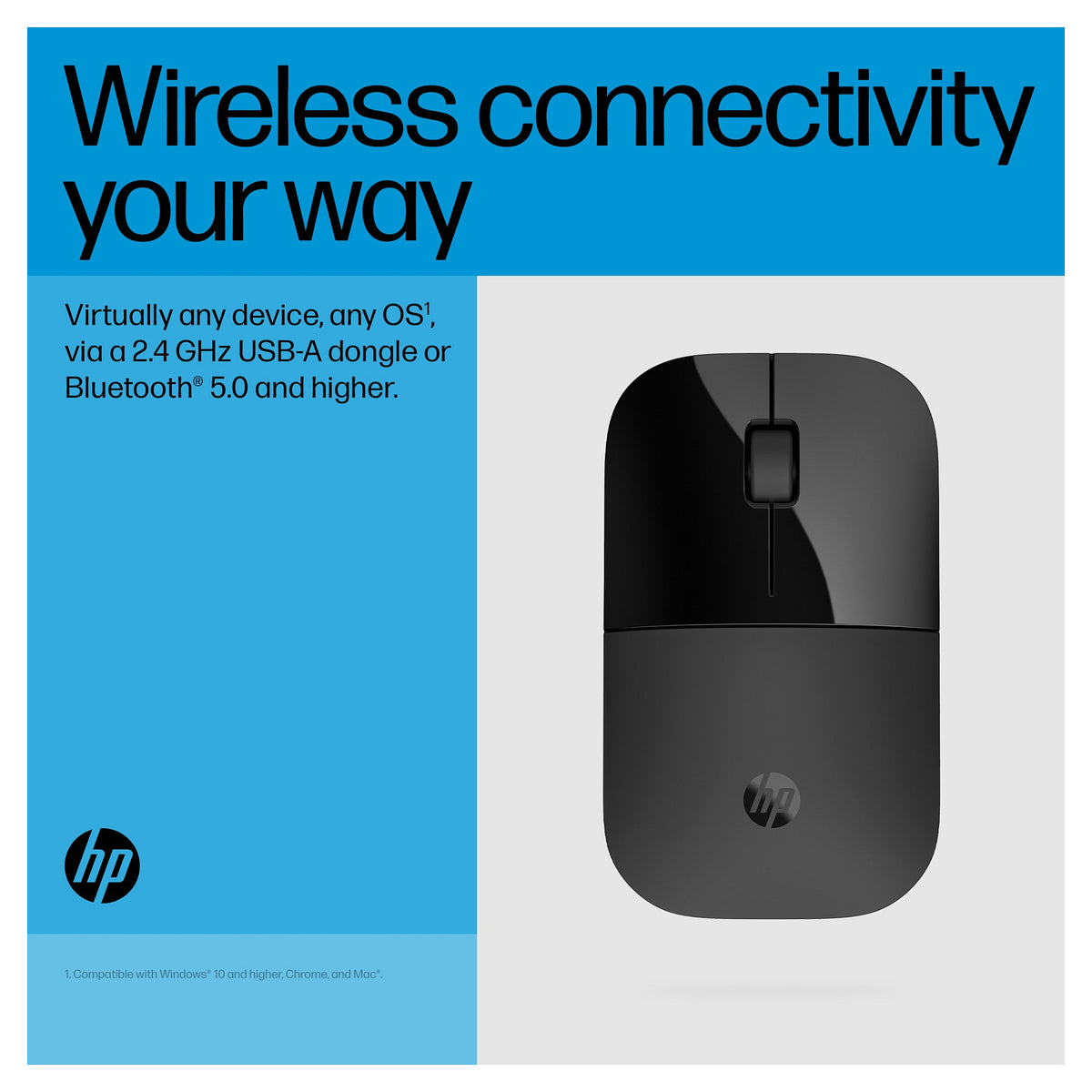 HP Z3700 - Maus - optisch - 3 Tasten - kabellos - Bluetooth 5.0, 2.4 GHz - kabelloser Empfänger (USB)