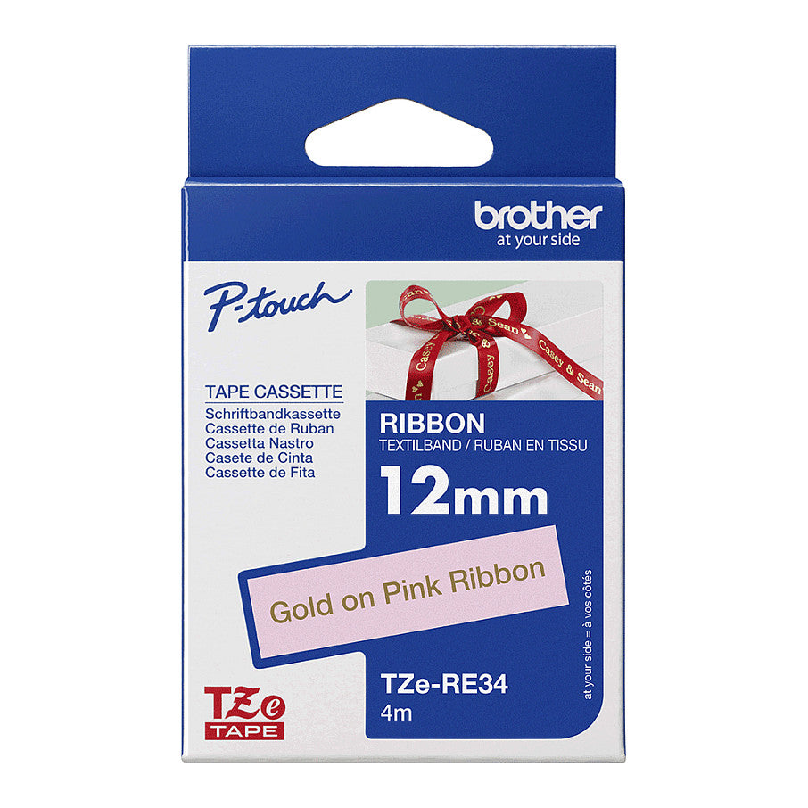 BROTHER TZe-RE34 P-touch textile Schriftband gold/pink 12mm/4m