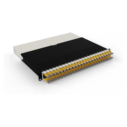 Patchbox patchbox.one Kabeleinzugssystem 8RU/STP (0,8 m) mit 24 Kassetten, Patchkabel Cat. 6a, U/FTP, PoE, Kabel gelb