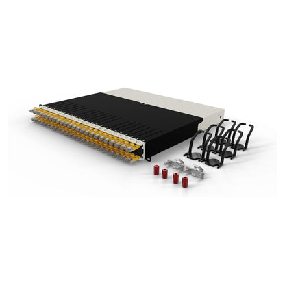 Patchbox patchbox.one Kabeleinzugssystem 8RU/STP (0,8 m) mit 24 Kassetten, Patchkabel Cat. 6a, U/FTP, PoE, Kabel gelb
