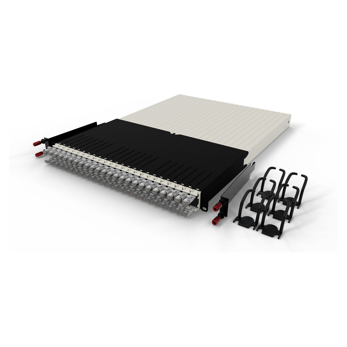 Patchbox patchbox.one Kabeleinzugssystem 30RU/STP (1,8 m) mit 24 Kassetten, Patchkabel Cat. 6a, U/FTP, PoE, Kabel grau