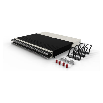 Patchbox patchbox.one Kabeleinzugssystem 8RU/STP (0,8 m) mit 24 Kassetten, Patchkabel Cat. 6a, U/FTP, PoE, Kabel schwarz