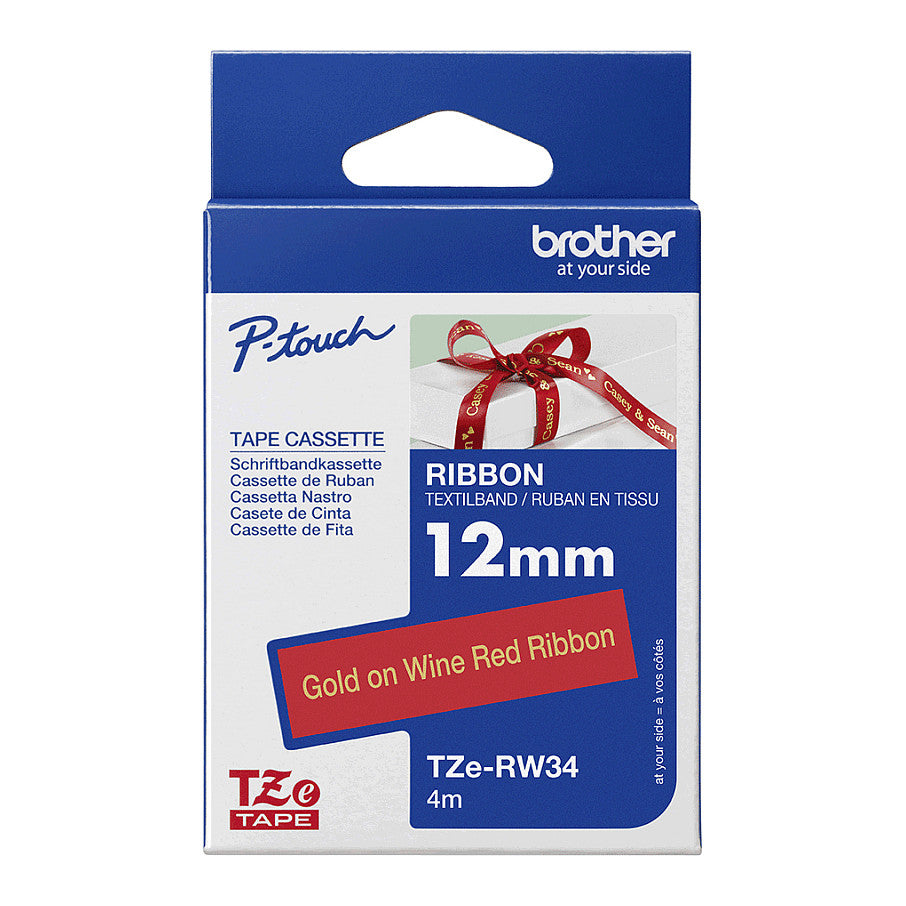 Brother TZe-RW34 P-touch textiles Schriftband gold auf weinrot 12mm x 4m