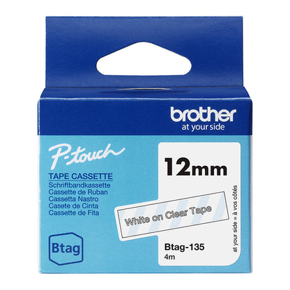 Schriftband Brother 12mmx4m weiß/transparent BTAG-135