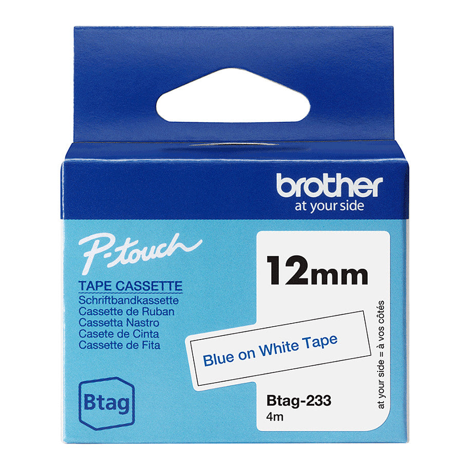 Schriftband Brother 12mmx4m blau/weiß BTAG-233