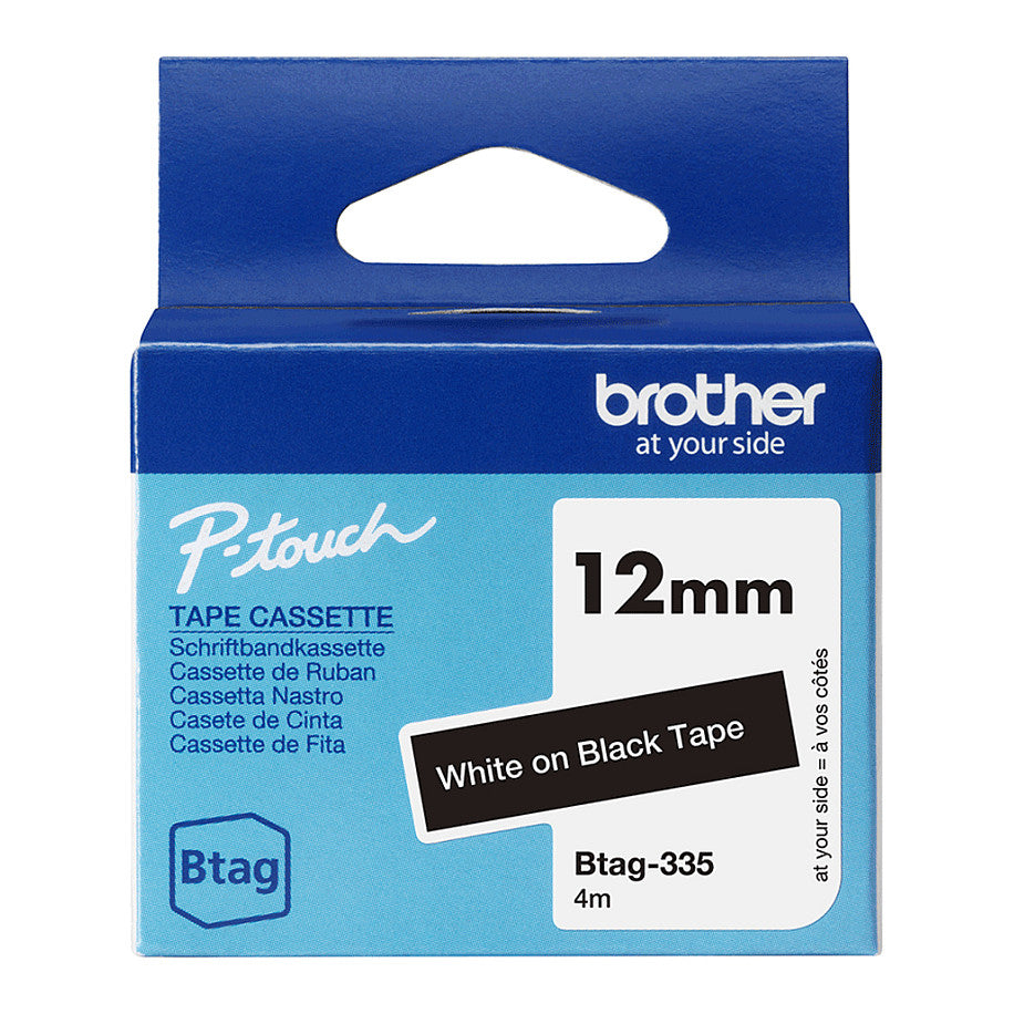 Schriftband Brother 12mmx4m weiß/schwarz BTAG-335