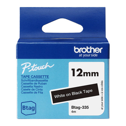 Schriftband Brother 12mmx4m weiß/schwarz BTAG-335