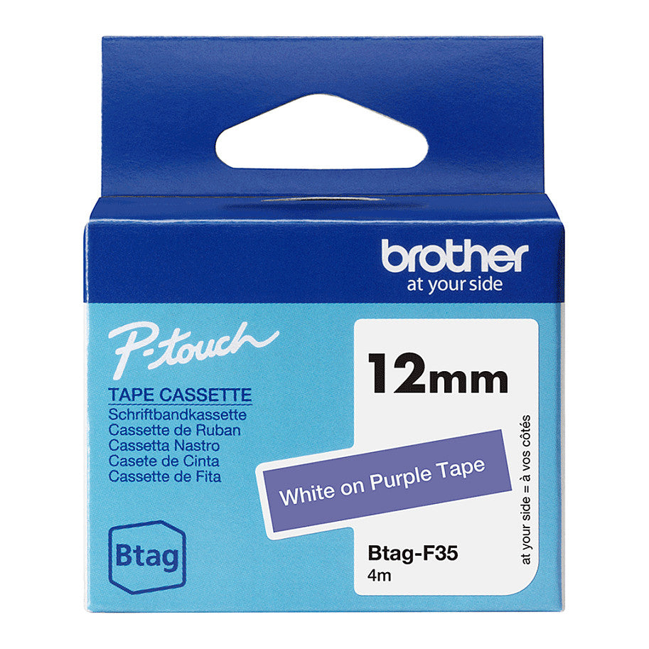 Schriftband Brother 12mmx4m weiß/lila BTAG-F35