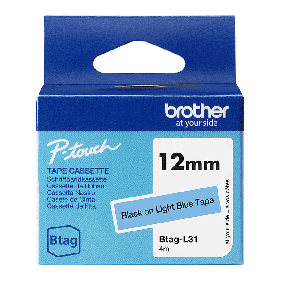 Schriftband Brother 12mmx4m schwarz/hellblau BTAG-L31