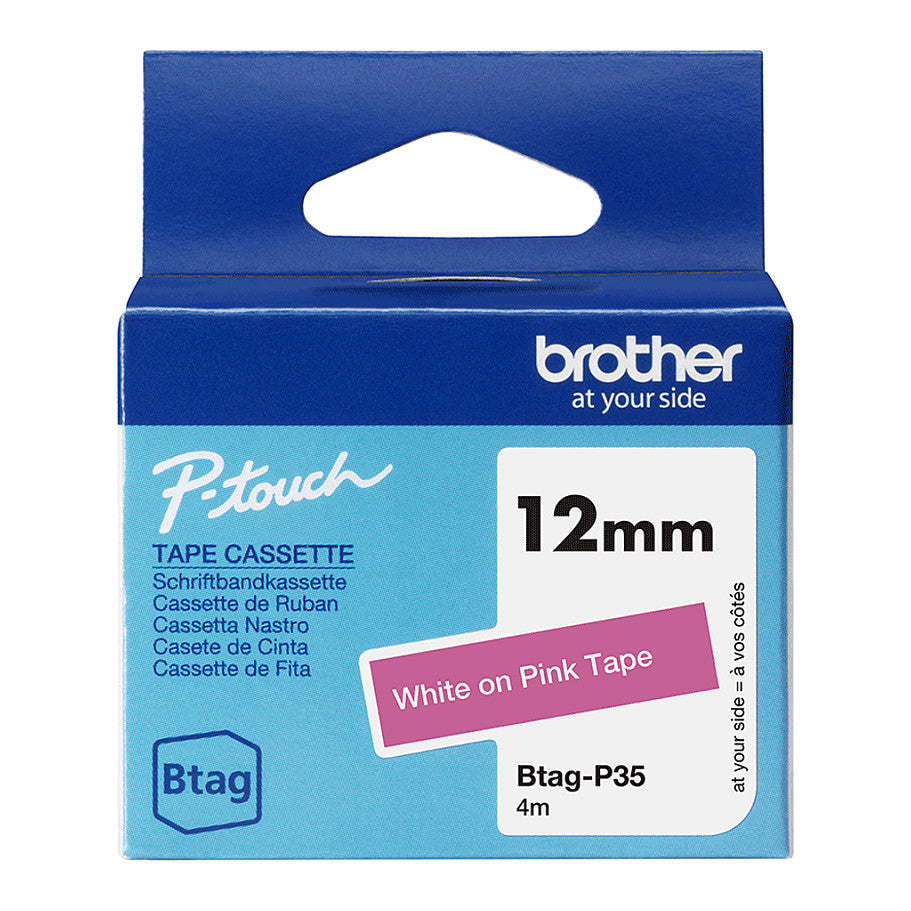 Schriftband Brother 12mmx4m weiß/pink BTAG-P35