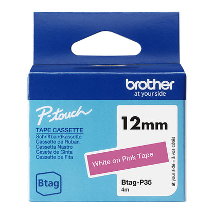Schriftband Brother 12mmx4m weiß/pink BTAG-P35