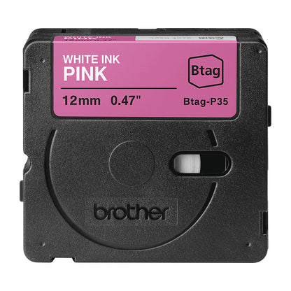 Schriftband Brother 12mmx4m weiß/pink BTAG-P35