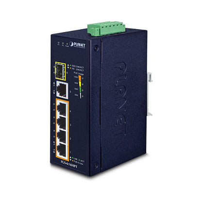 PLANET Industrial 4-Port PoE Switch +1xGE + 1xSFP IGS-614HPT