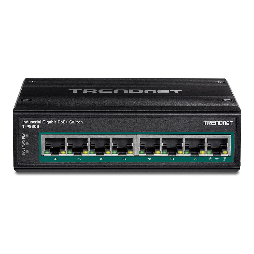 TRENDnet TI-PG80B 8-Port PoE+ Switch Industrial Gigabit DIN-Rail (24-56V)