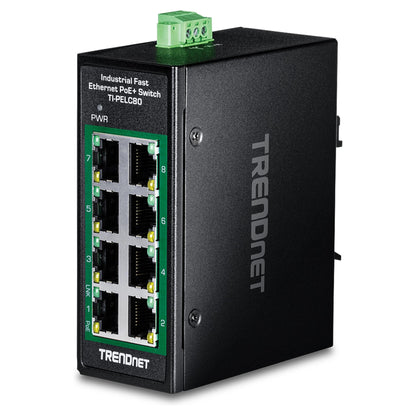 TRENDnet TI-PELC80 8-Port Ethernet PoE+ Industrial DIN-Rail Mini Switch
