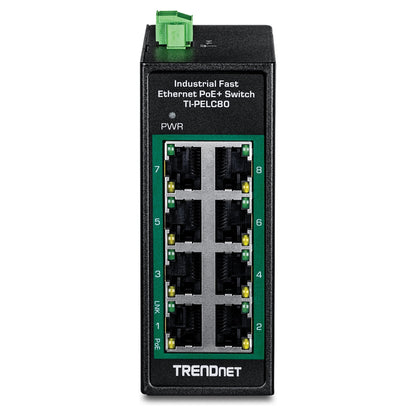 TRENDnet TI-PELC80 8-Port Ethernet PoE+ Industrial DIN-Rail Mini Switch