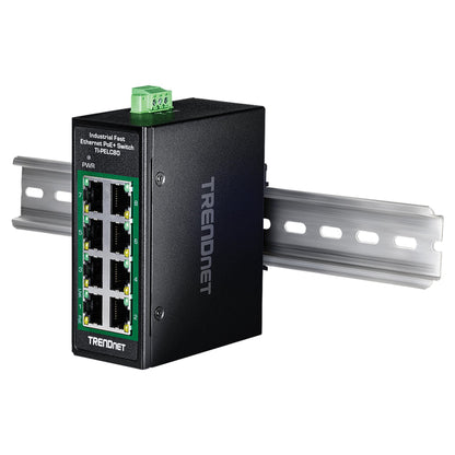 TRENDnet TI-PELC80 8-Port Ethernet PoE+ Industrial DIN-Rail Mini Switch