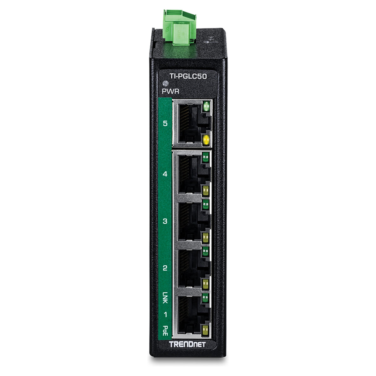 TRENDnet TI-PGLC50 5-Port Gigabit PoE+ Industrial DIN-Rail Mini Switch