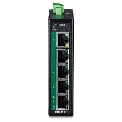 TRENDnet TI-PGLC50 5-Port Gigabit PoE+ Industrial DIN-Rail Mini Switch